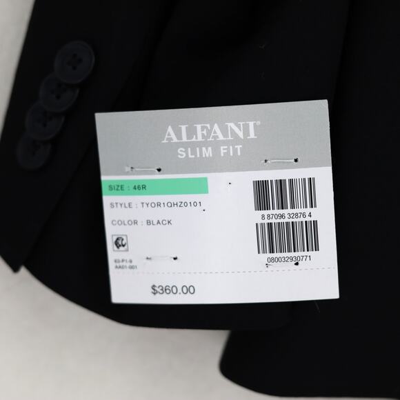Alfani Men's Black Stretch Solid Slim-Fit Tailored Formal Suit Jacket Size 44R - Picture 8 of 8
